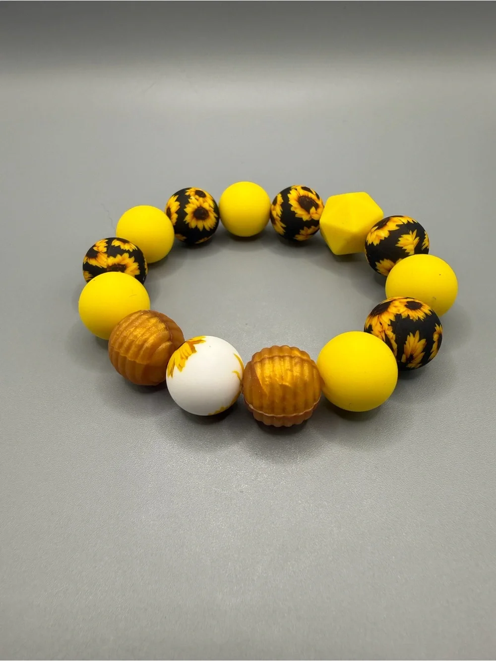 Sunflower Bead Silicon Keychain Bracelet - Handmade #K0339C